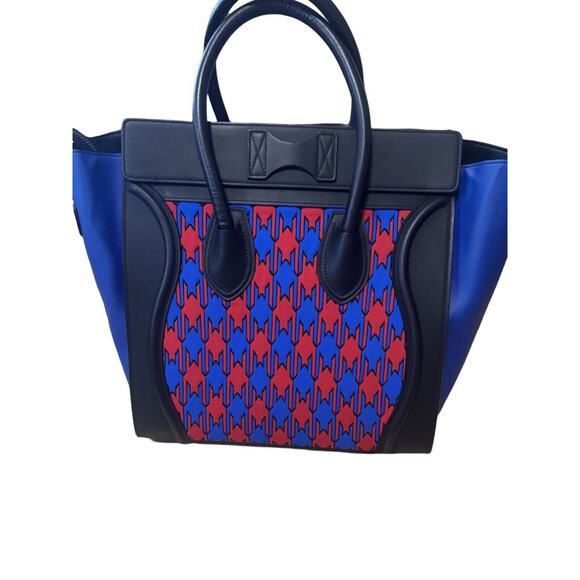 Celine Luggage Mini Tote - Limited Edition Hard To Find Black, Red And Blue - Picture 4 of 14